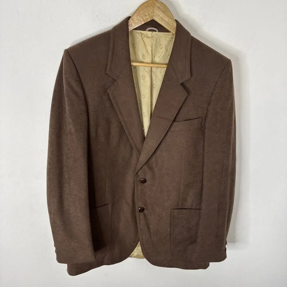 Vintage Henley‎ Men 40 Blazer Supreme Suede Faux 70s Brown Sports Coat